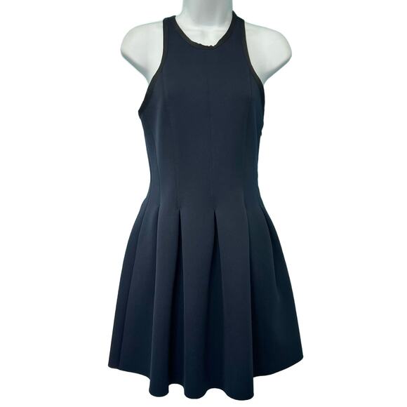 Alexander Wang Navy Blue Black Pleated Neoprene Scuba Mini Racerback Dress sz S - Picture 1 of 11